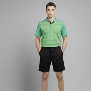 Nike Green and Yellow Striped Polo